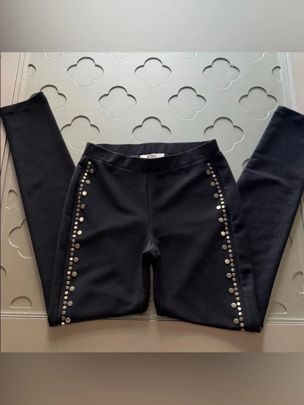 MICHAEL KORS Black Gold Studded Leggings XS Pull On Skinny Stretch Pants